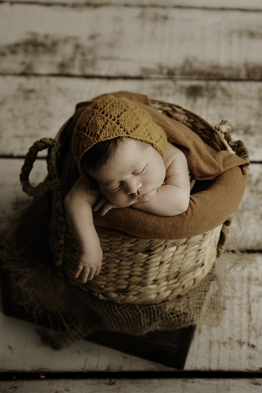 photo très mignonne d'un petit garçon posé dans un panier en osier à Lille